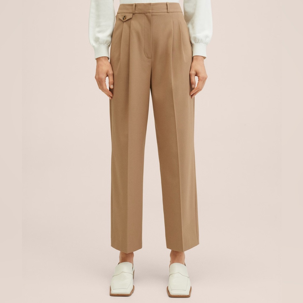 Mango Tan High Waisted Straight Trousers Small